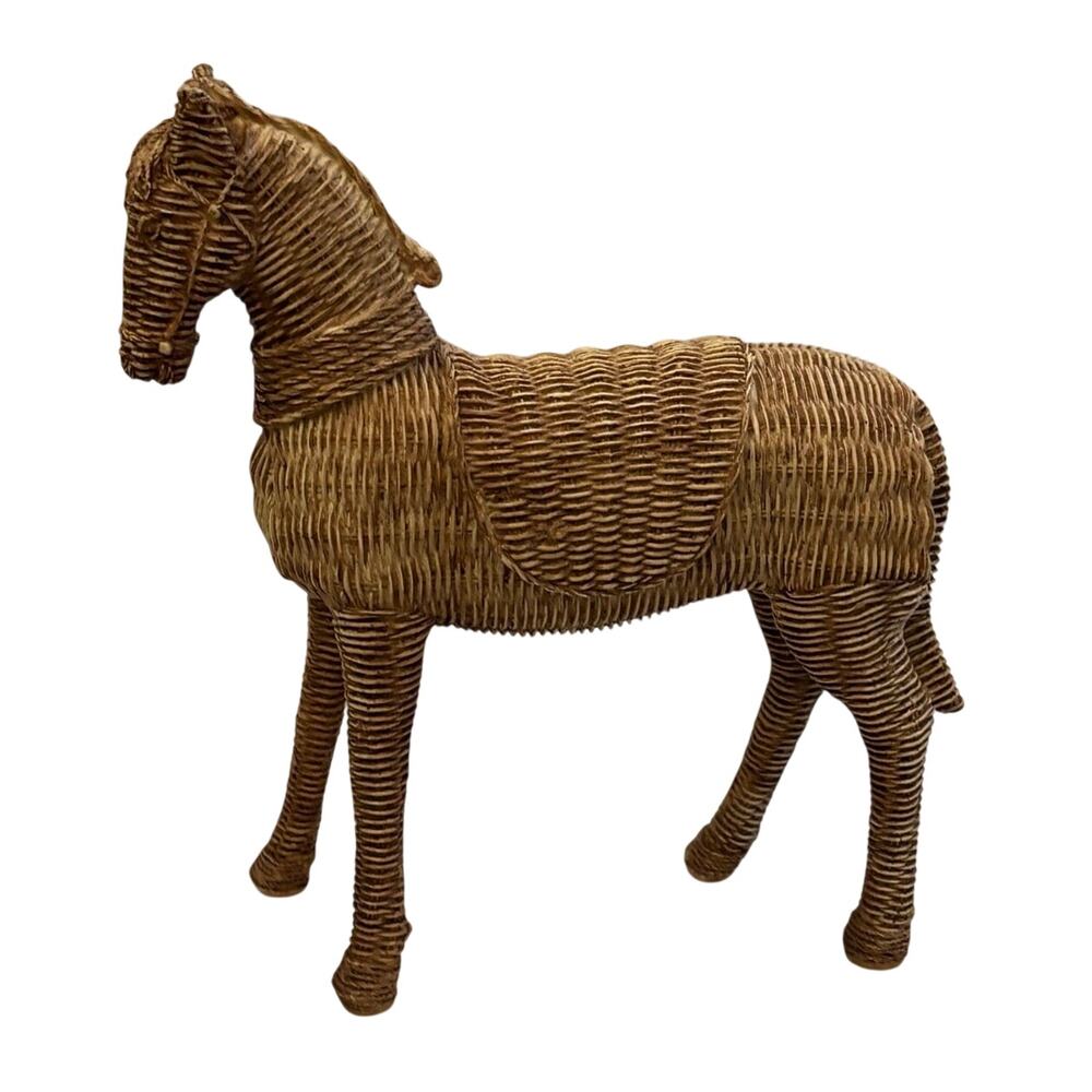 Resin Faux Wicker Horse Figurine Rustic Boho Equestrian Shelf Decor